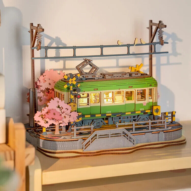 Rolife Sakura Journey Tram Car 3D Wooden Puzzle Model Toys Teens Gift