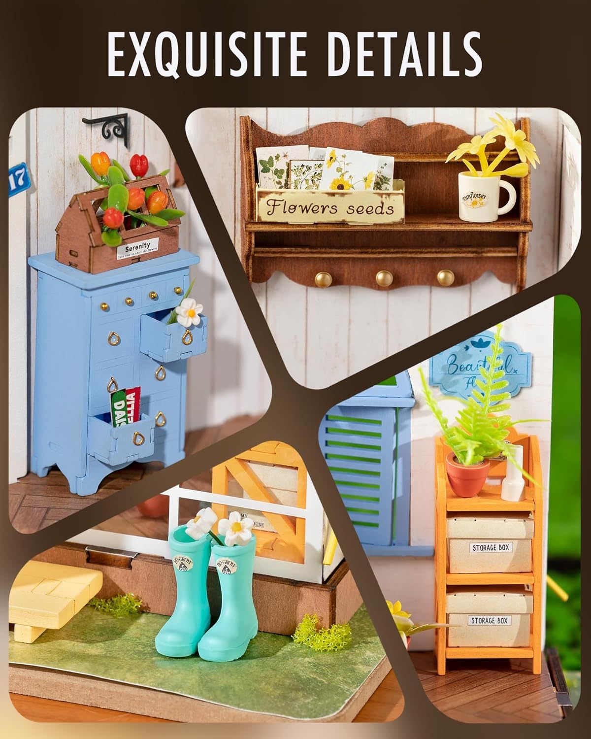 ROBOTIME Rolife Mengyu Flower Minature House DIY Building Toys With LED Light For Gifts DG163