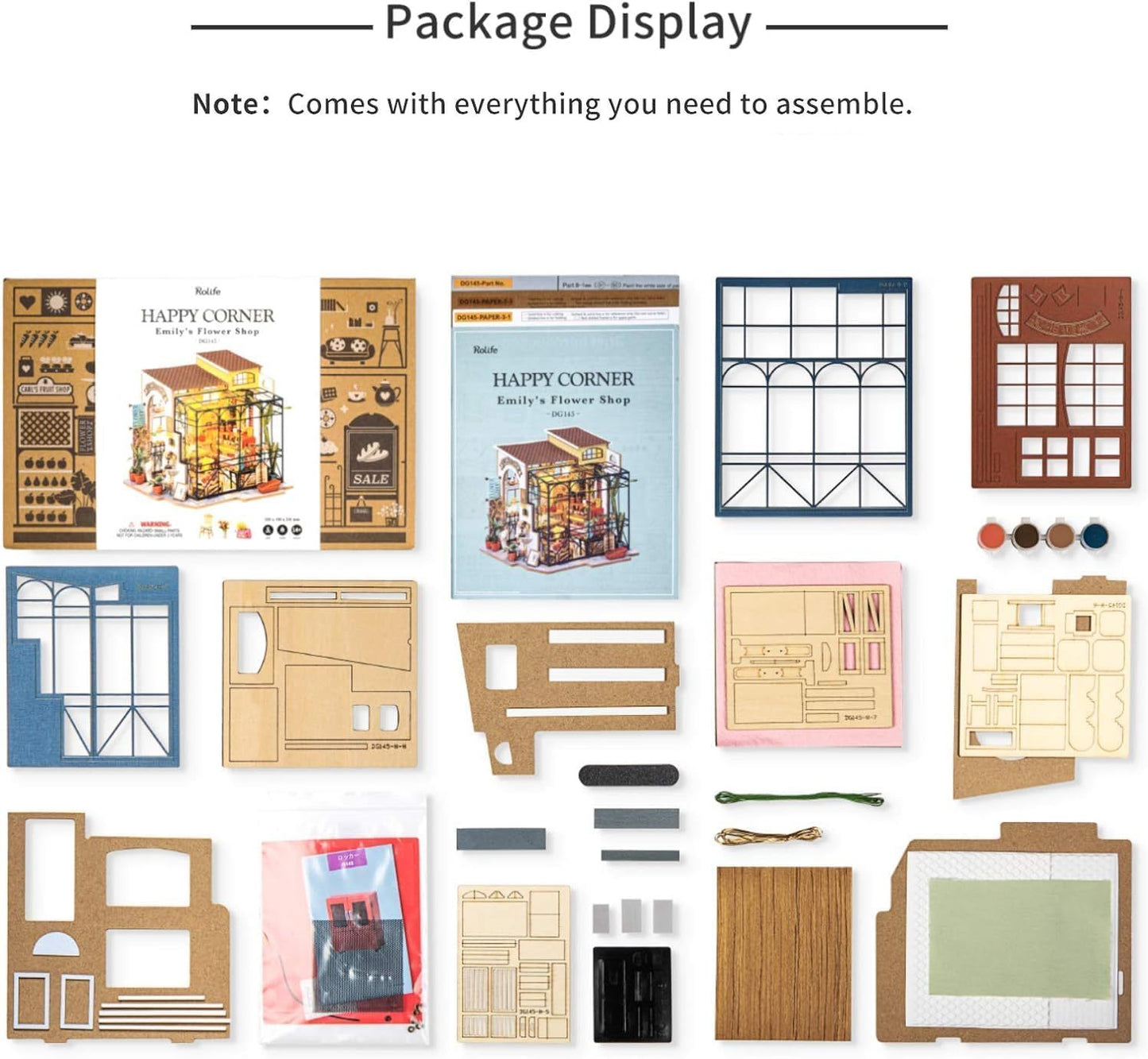 ROBOTIME Rolife DIY Miniature House Kit Emily's Flower Shop, Tiny House Kit For Adults To Build, Mini House Making Kit With Furniture, Halloween Christmas Decorations Gifts DG145