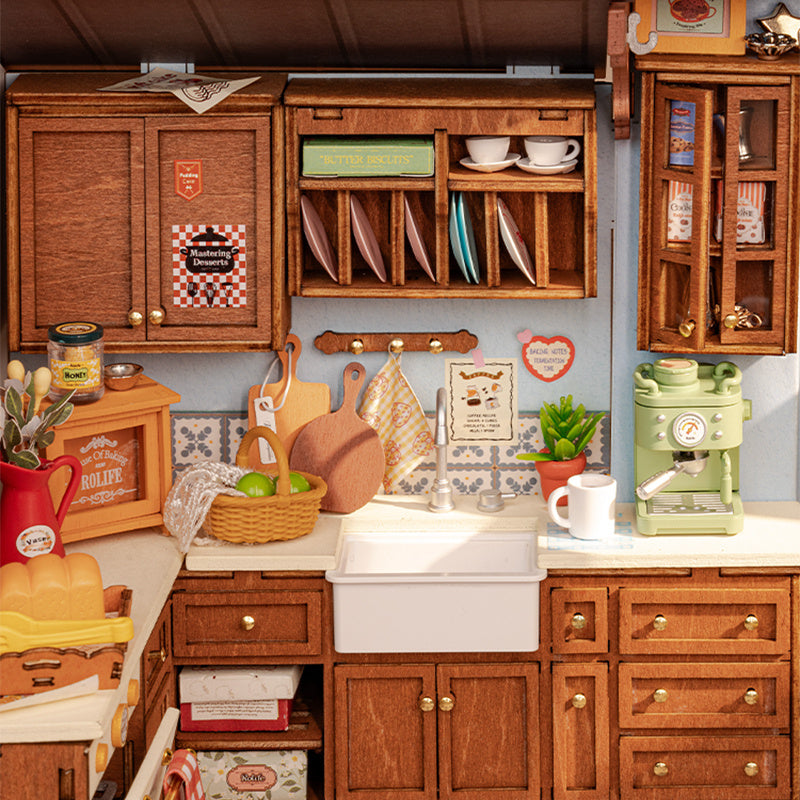 Rolife Mini Dollhouse Kit - DIY 3D Puzzle Baking Kitchen & Book Nook, Creative Craft For Adults Teens, Miniature Model Building, Unique Gift For Women