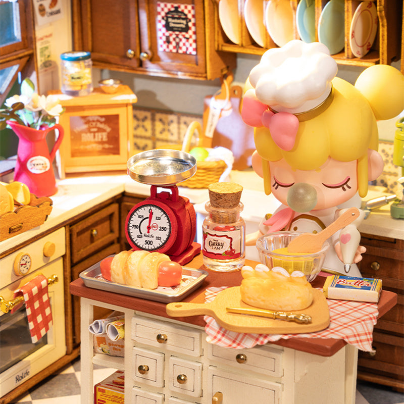 Rolife Mini Dollhouse Kit - DIY 3D Puzzle Baking Kitchen & Book Nook, Creative Craft For Adults Teens, Miniature Model Building, Unique Gift For Women