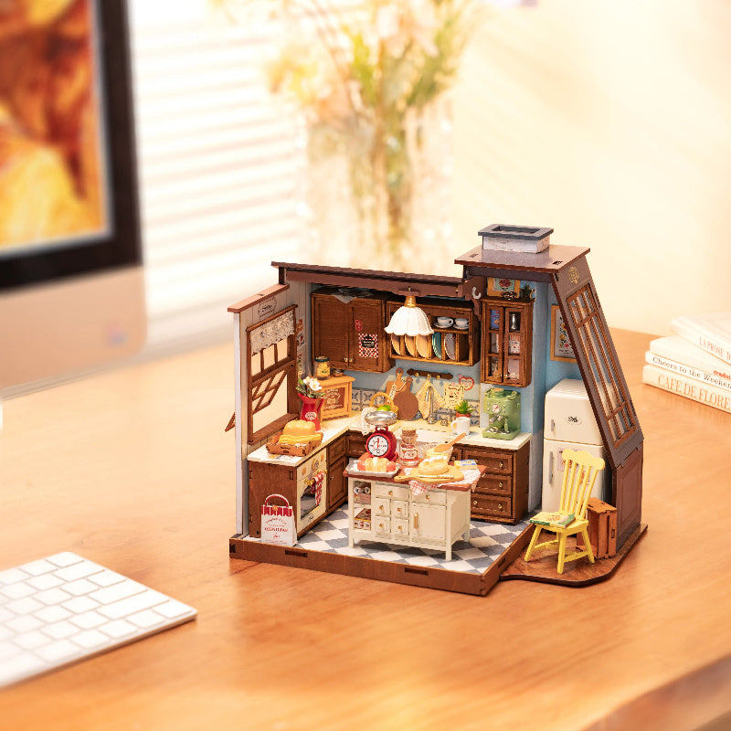 Rolife Mini Dollhouse Kit - DIY 3D Puzzle Baking Kitchen & Book Nook, Creative Craft For Adults Teens, Miniature Model Building, Unique Gift For Women