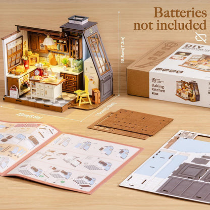 Rolife Mini Dollhouse Kit - DIY 3D Puzzle Baking Kitchen & Book Nook, Creative Craft For Adults Teens, Miniature Model Building, Unique Gift For Women